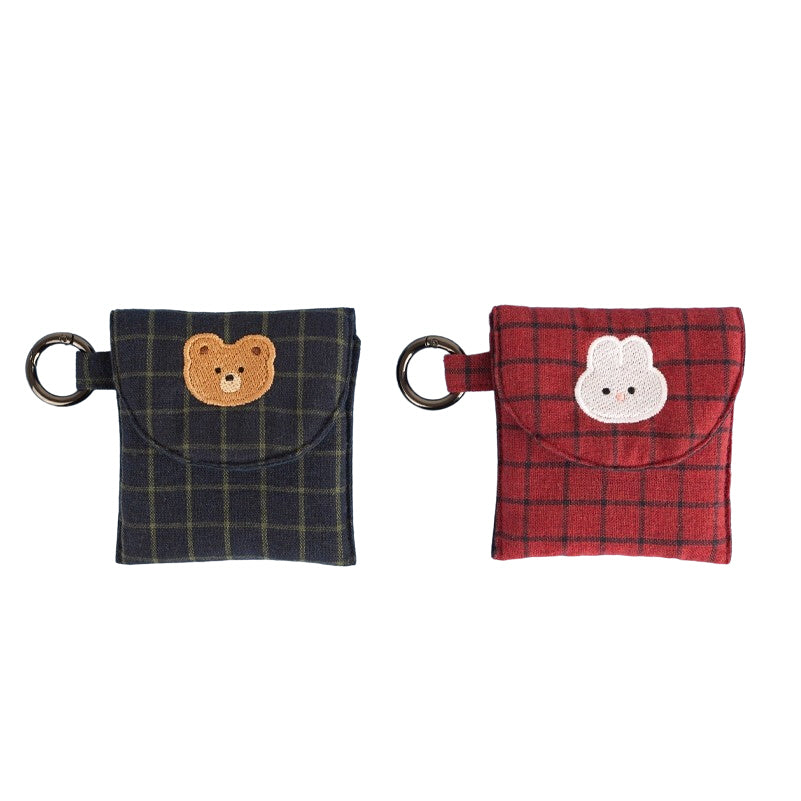 Wapen Bear Rabbit Characters Checked Airpods Pouches Cute Purses Handbags Cases Coin Cosmetics Characters Coin Mini Wallets Key Clips Animals  Velcro