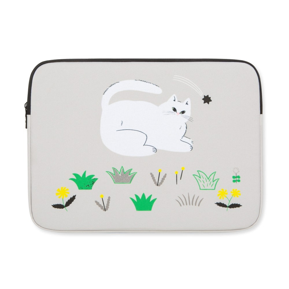 Light Gray WHITE CAT Graphic Laptop Sleeves 13" 15" inch Cases Protective Covers Handbags Square Pouches Designer Artist Prints School Collage Office Lightweight