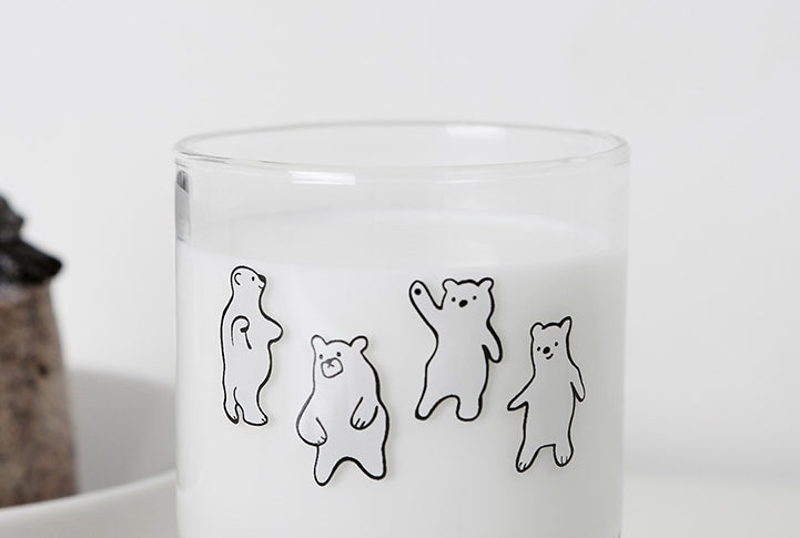 Bear Duck illustration Graphic Clear Glasses Cups Mugs Printed Vintage 245ml Gifts Kitchen Dinnerware Cold Hot Milk Coffee Microwave