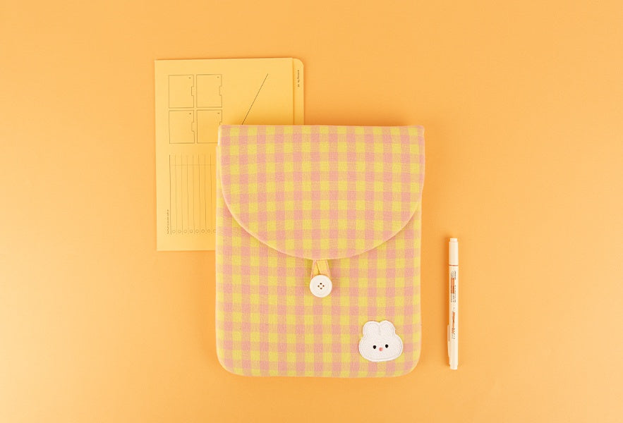 Cute Rabbit Bear Casual Checkered iPad Laptop Sleeves Cases Pouches Protective Covers Purses Handbags Square Cushion Designer School Collage Office Lightweight