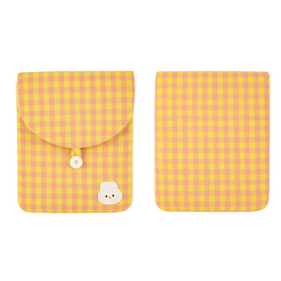 Cute Rabbit Bear Casual Checkered iPad Laptop Sleeves Cases Pouches Protective Covers Purses Handbags Square Cushion Designer School Collage Office Lightweight