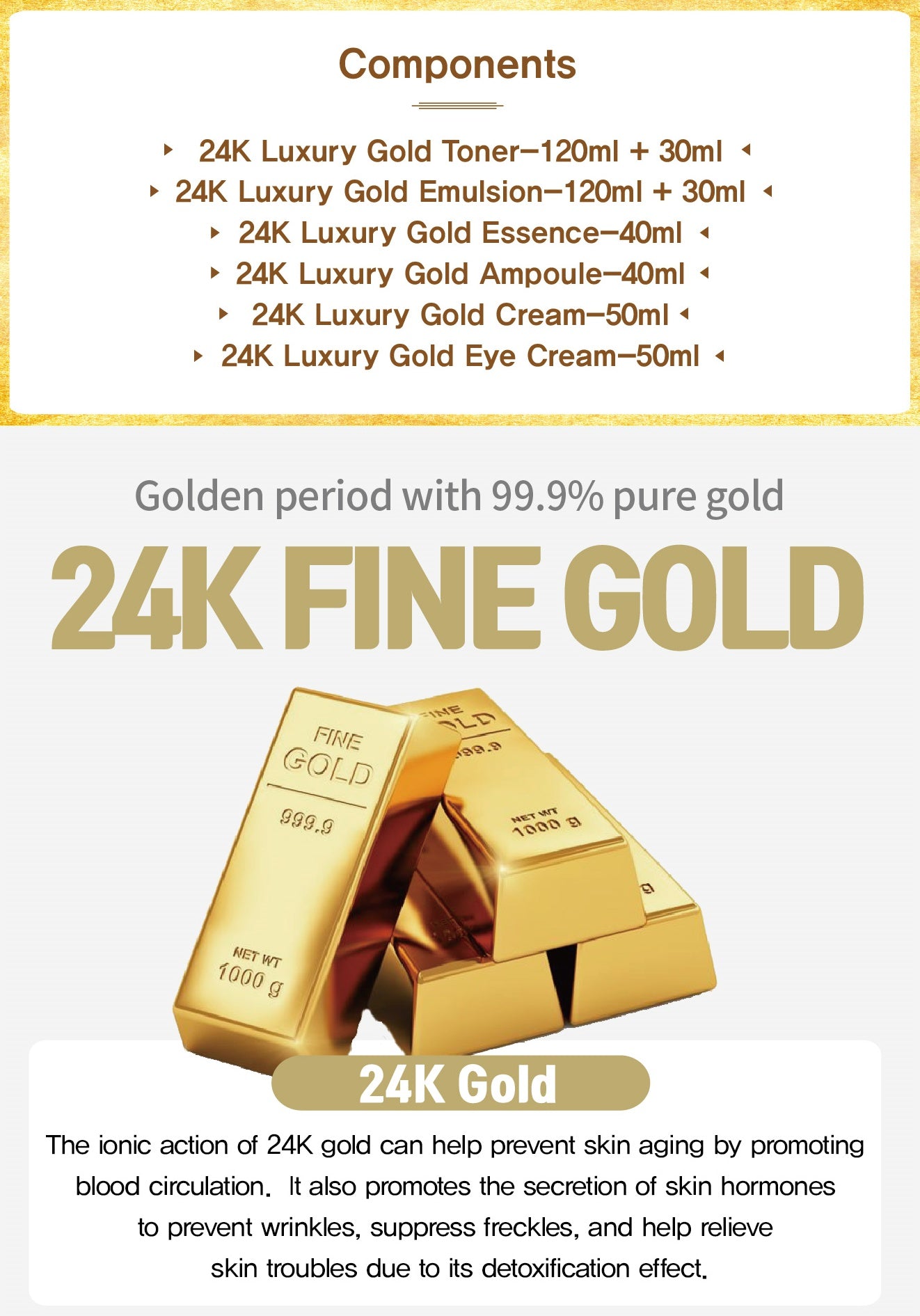 ANJO 24K Gold Skin Care 6 Sets Gifts Korean Womens Anti Aging Wrinkle Cosmetics