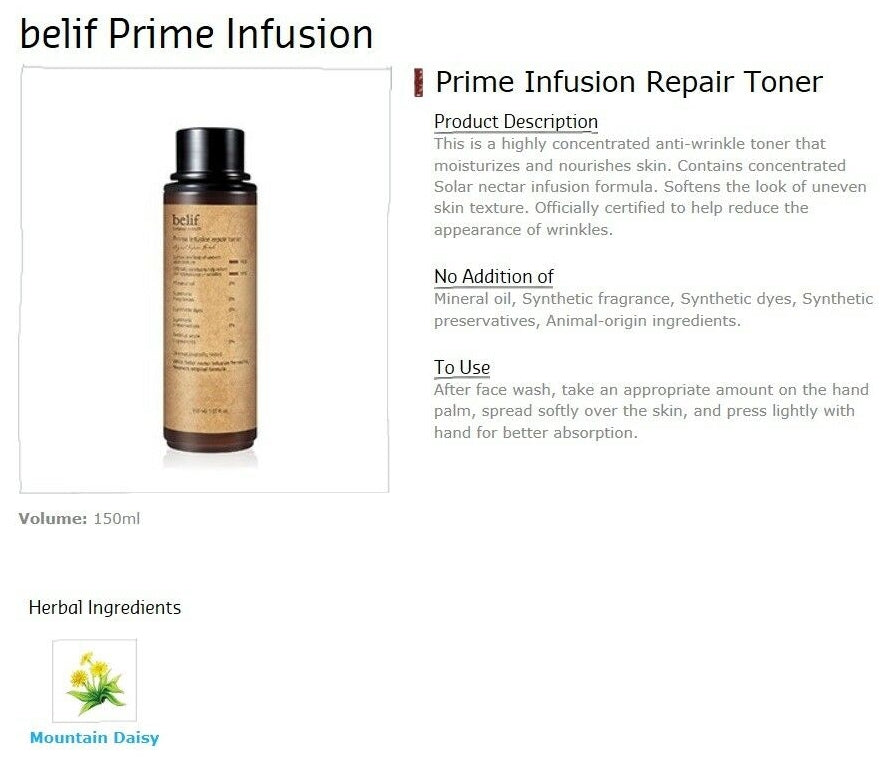 Belif Prime Infusion Repair Toner 150ml Skincare Anti Aging Wrinkles Moisture