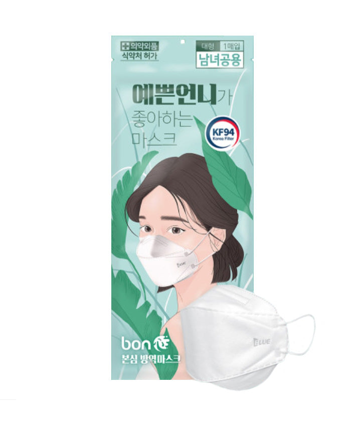 Blue Industry Pretty Sister KF94 3D Masks Large Size 100 Pieces Unisex Multi 4 Stage Filter Disposable White Color