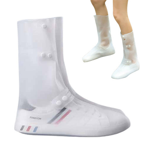 White transparent silicone shoe protection waterproof cover rain boots long summer rainy season socks protection sole slip-resistant lightweight durable Carry women men swimming pool beach aqua Unisex