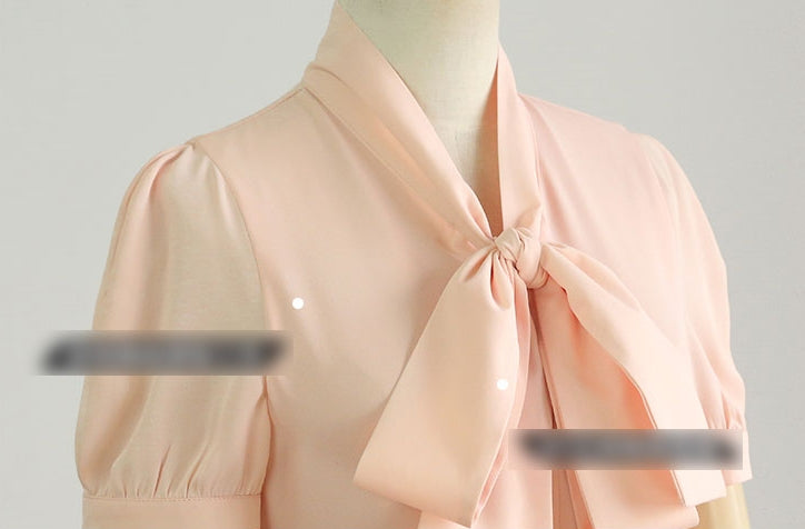 IU Elegant Pink Ribbon Bow Dresses Kpop Singer Short Sleeved Sheer