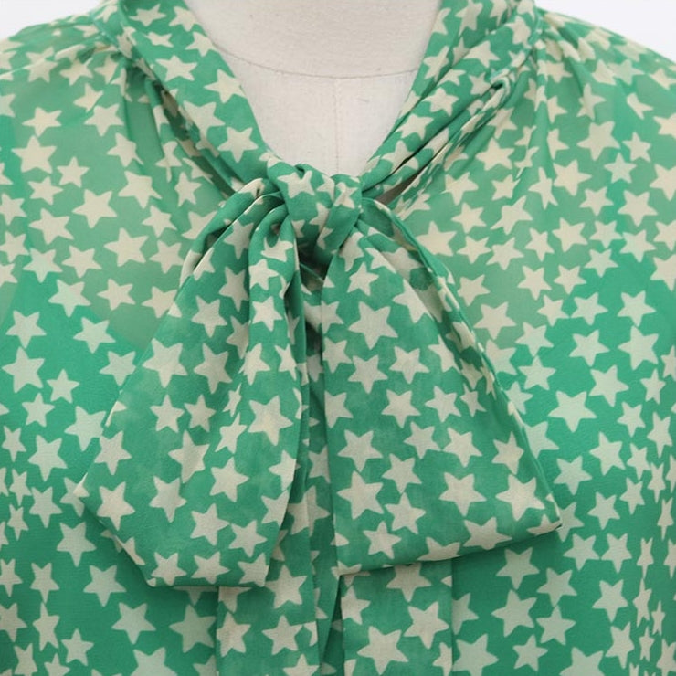 Green Stars Pattern Ruffled Sheer Dresses Kpop Style Blackpink Jenny