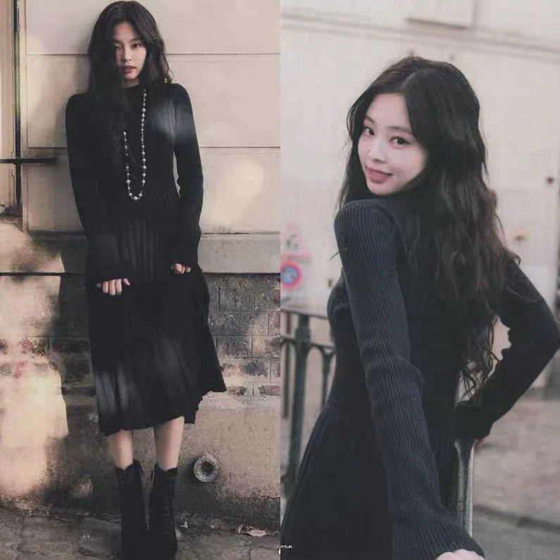 Black Chic Sweaters Dresses Blackpink Jennie Jenny Style Long Outfits CALD Black Chic Sweaters Dresses Blackpink Jennie Jenny Style Long Outfits CALD