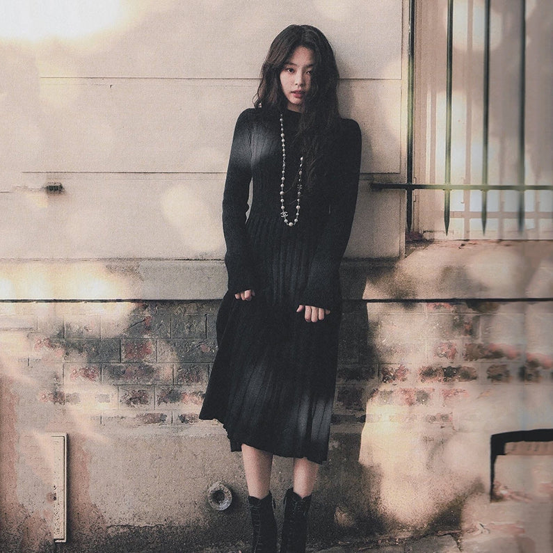 Black Chic Sweaters Dresses Blackpink Jennie Jenny Style Long Outfits CALD Black Chic Sweaters Dresses Blackpink Jennie Jenny Style Long Outfits CALD