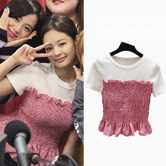 White Pink T-Shirts Womens Blackpink Jennie Casual Short Sleeved Tops