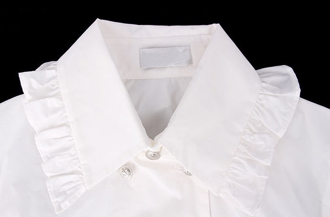 White Ruffled Blouse Shirts Womens Kpop Blackpink Jennie Long Sleeved