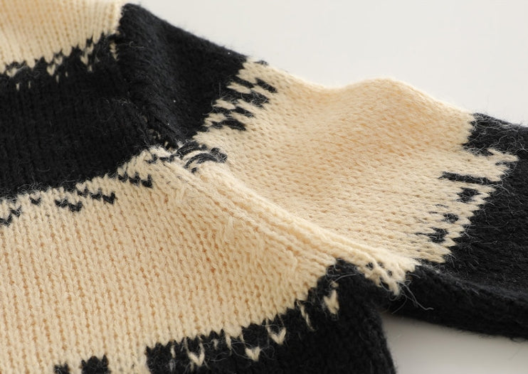 Beige Distressed Striped Pattern Sweaters Blackpink Jisoo Kpop Celeb