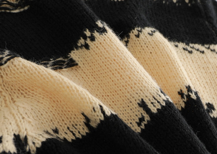 Beige Distressed Striped Pattern Sweaters Blackpink Jisoo Kpop Celeb