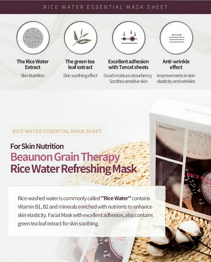 Beaunon Graintherapy Rice Water Refreshing Essential Mask 10 Sheets