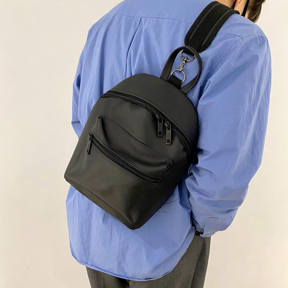 Men Leather Bag Black Sling Bag Small Travel Backpack Bag 