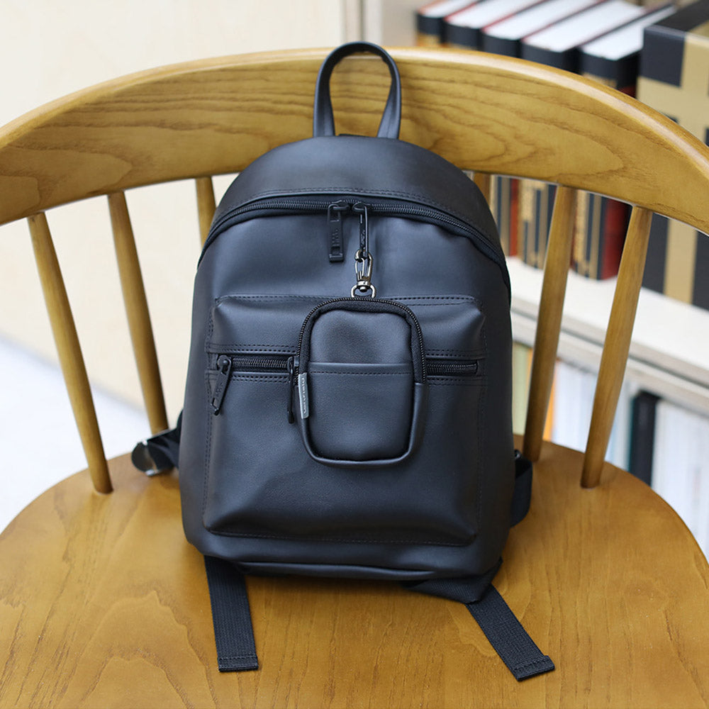 Men Leather Bag Black Sling Bag Small Travel Backpack Bag 