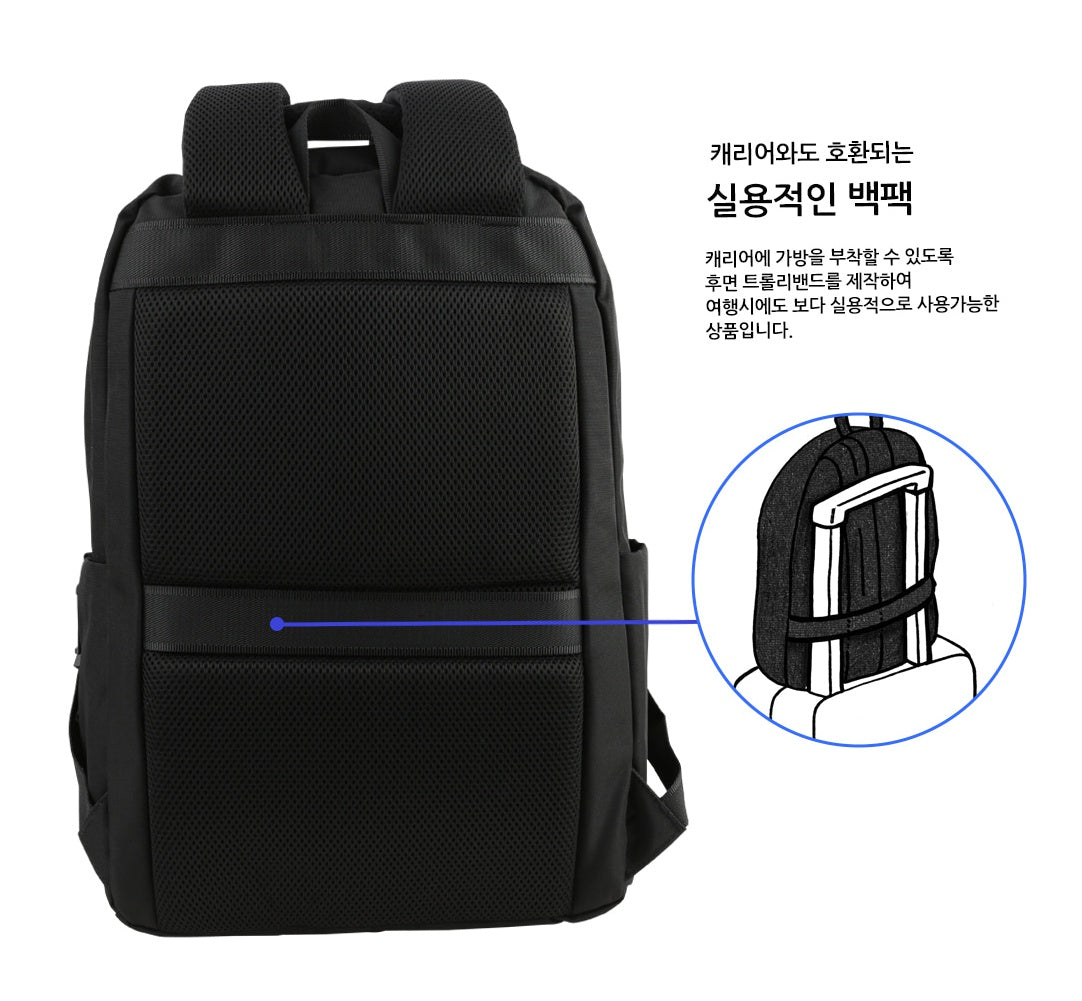Black Canvas Laptop Backpacks Trolly Band Luggage Strap School Travel