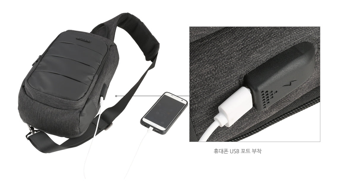 Black USB Travel Sling Bags Messengers Crossbody Korean Fashion