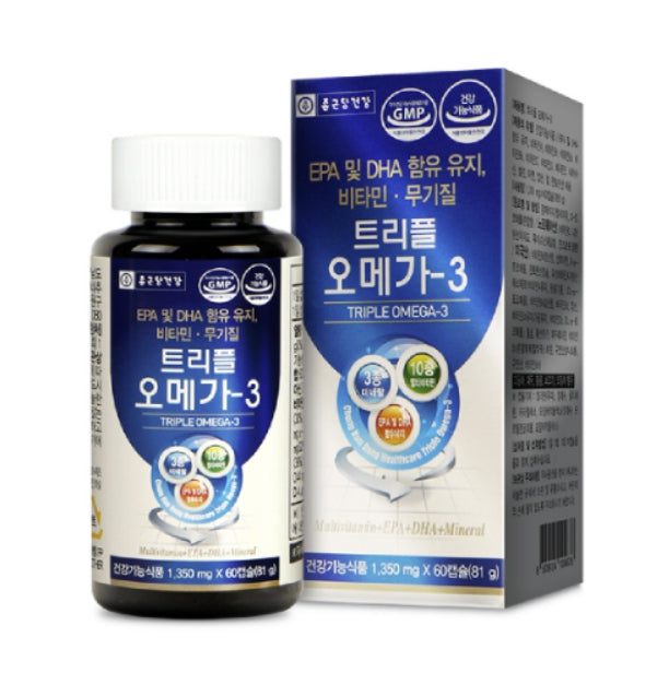 Chong Kun Dang Triple Omega 3 60 Capsules Health Supplements Blood Circulation Dry Eyes Vitamins Zinc Folic Acid Niacin Iron