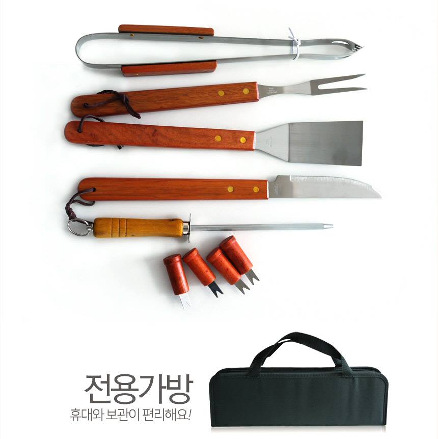Camping Barbecue Set Wooden Cookware kitchenware Including bag