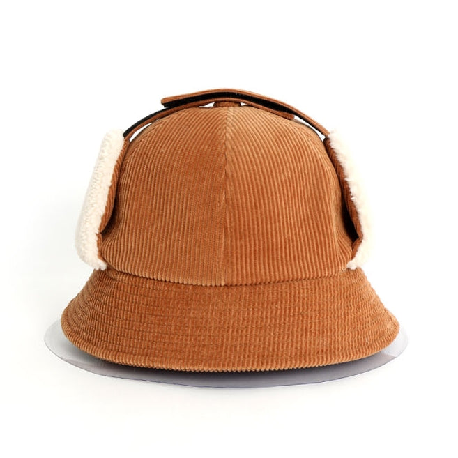 Vintage Corduroy Bucket Hats Earmuffs SET Unisex Shearling Fur Korean