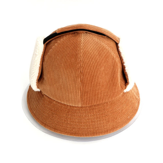 Vintage Corduroy Bucket Hats Earmuffs SET Unisex Shearling Fur Korean