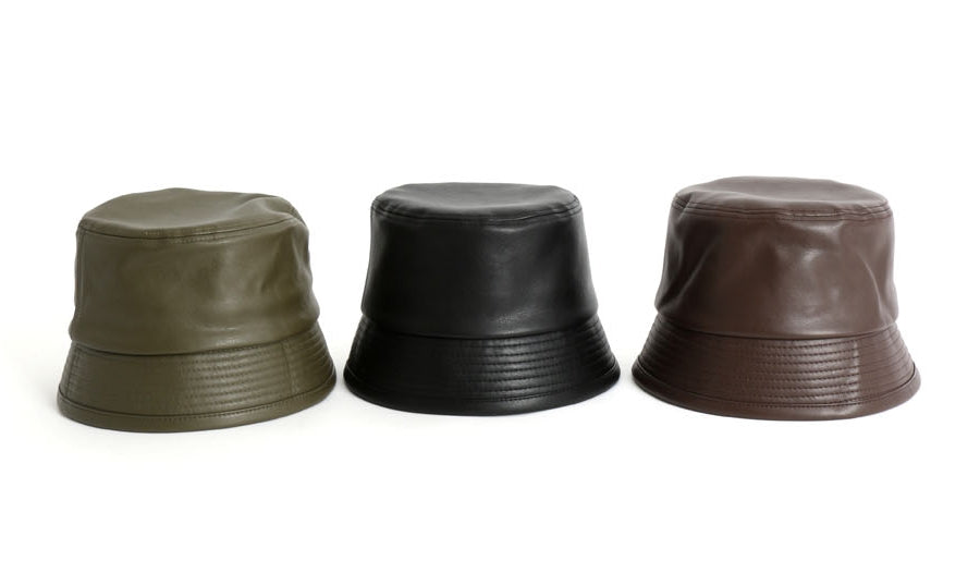 Vintage Faux Leather Bucket Hats Unisex Korean Style Street Accessory