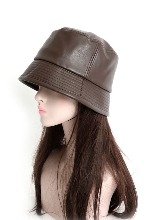 Vintage Faux Leather Bucket Hats Unisex Korean Style Street Accessory