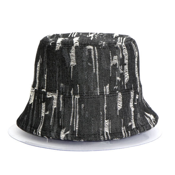 Black Vintage Denim Drop Bucket Hats Distressed Ripped Washed Korean