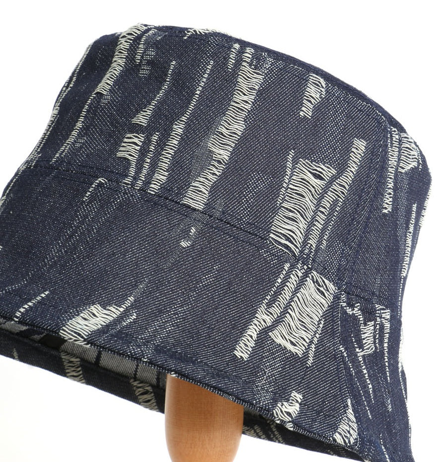 Blue Vintage Denim Drop Bucket Hats Distressed Ripped Washed Korean
