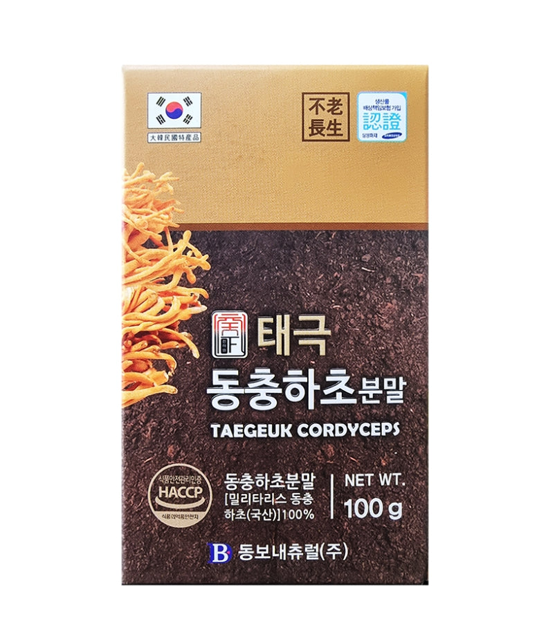 DONGBO Natural Taegeuk Cordyceps Powders 100g Dong Chung Ha Cho Blood Vessel Health Supplements Immunity Aging Gifts Drink Mixed