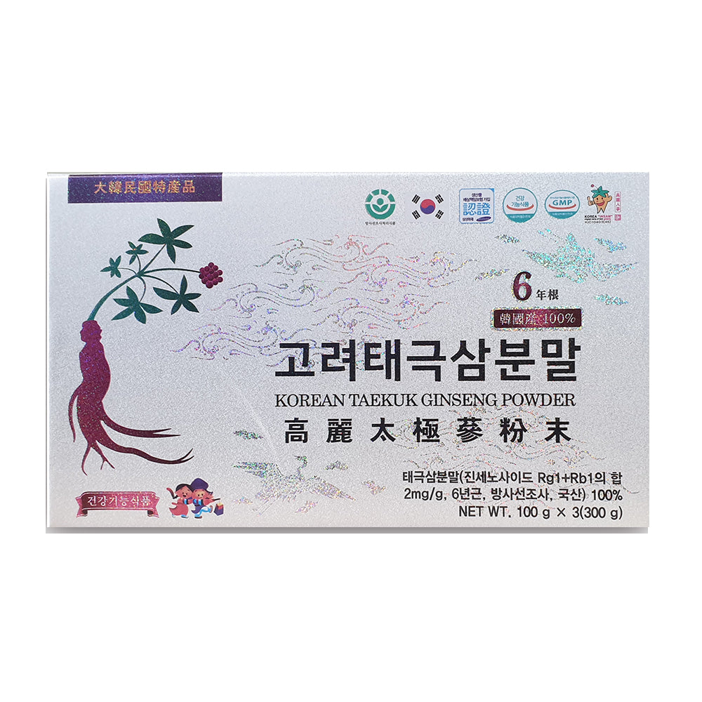 Dongbo Korean 6 years old Root TAEKUK Ginseng Powders 100g 3 Bottles PURE 100% Health Supplements Immunity Foods Gifts Blood Circulation prevents diabetes aging