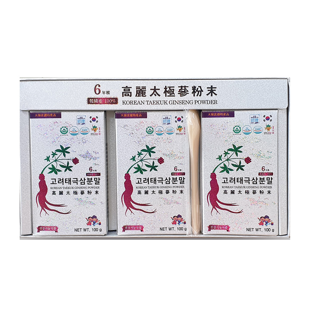 Dongbo Korean 6 years old Root TAEKUK Ginseng Powders 100g 3 Bottles PURE 100% Health Supplements Immunity Foods Gifts Blood Circulation prevents diabetes aging