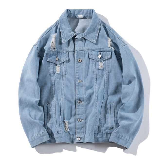 Light Blue Denim Jackets Mens Vintage Washed Outfits Kpop Fashion