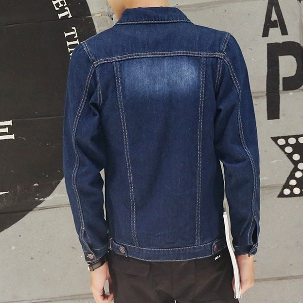 Dark Blue Denim Jackets Mens Vintage Washed Outfits Kpop Fashion