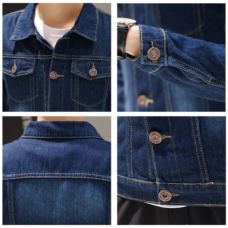 Dark Blue Denim Jackets Mens Vintage Washed Outfits Kpop Fashion