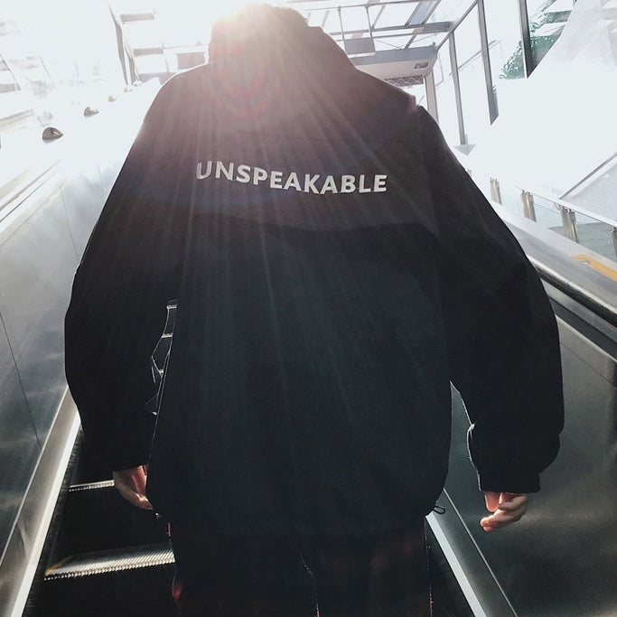 Black UNSPEAKABLE Graphic Jackets Mens Streetwear Tops Kpop Fashion
