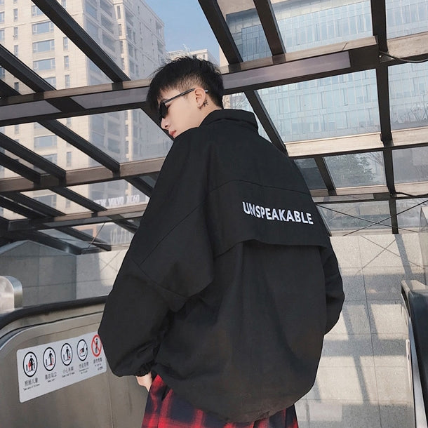 Black UNSPEAKABLE Graphic Jackets Mens Streetwear Tops Kpop Fashion