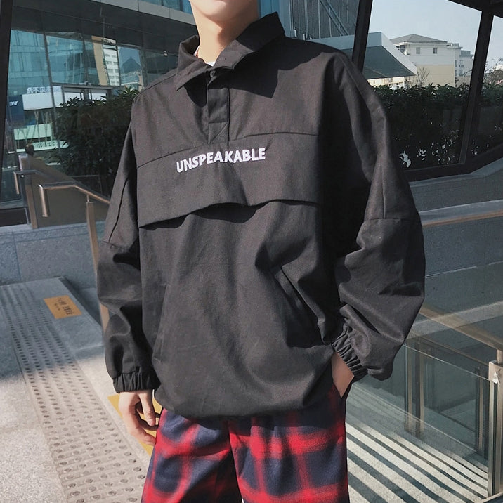 Black UNSPEAKABLE Graphic Jackets Mens Streetwear Tops Kpop Fashion