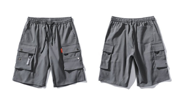 Gray Waistband Mens Cargo Shorts Casual Streetwear Solid Pocket