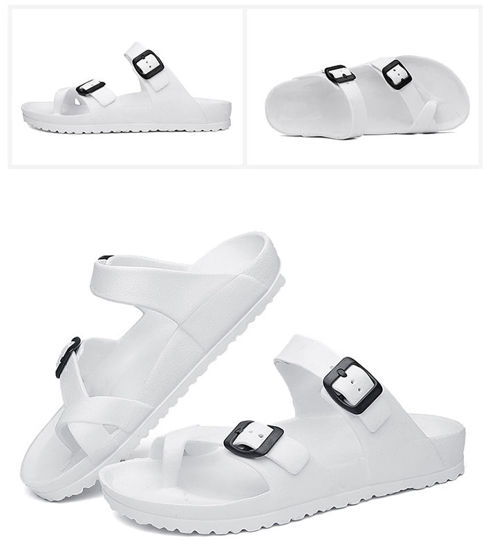 White Buckled Faux Leather Unisex Sandals Slippers Summer Shoes Street
