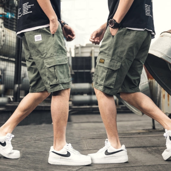 Khaki Green Waistband Mens Cargo Shorts Casual Streetwear Stylish Guys