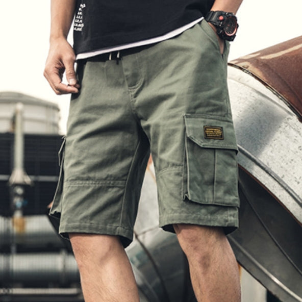 Khaki Green Waistband Mens Cargo Shorts Casual Streetwear Stylish Guys
