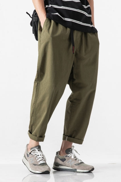 Khaki Cotton Waistband Pants Mens Trousers Loose Fit Casual Streetwear