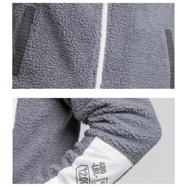Grey Shearling Mockneck Zipup Jackets For Men Streetwear Winter