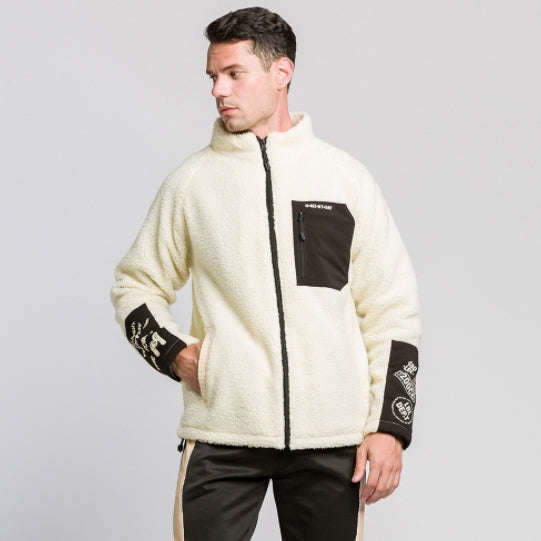 Ivory Shearling Mockneck Zipup Jackets For Men Streetwear Winter