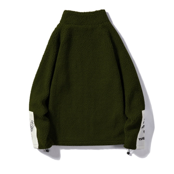 Khaki Green Shearling Mockneck Zipup Jackets For Men Streetwear Winter