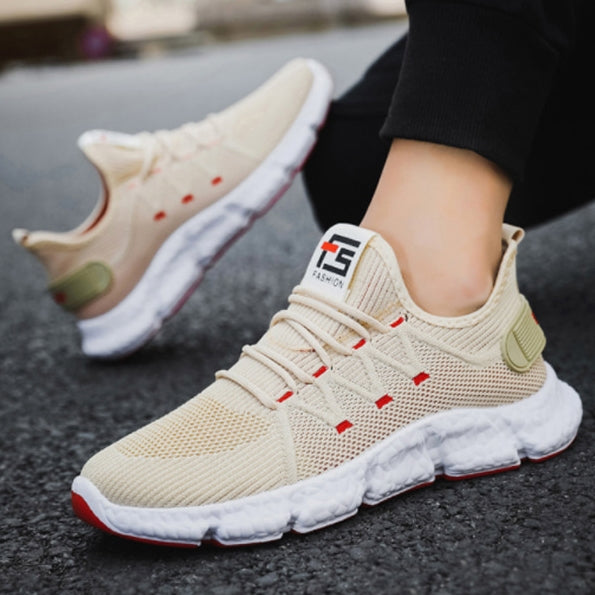 Beige Knit Athletic Sneakers Mens Shoes Casual Running Drawstring