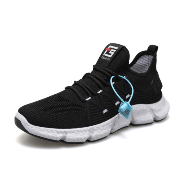 Black Knit Athletic Sneakers Mens Shoes Casual Running Drawstring