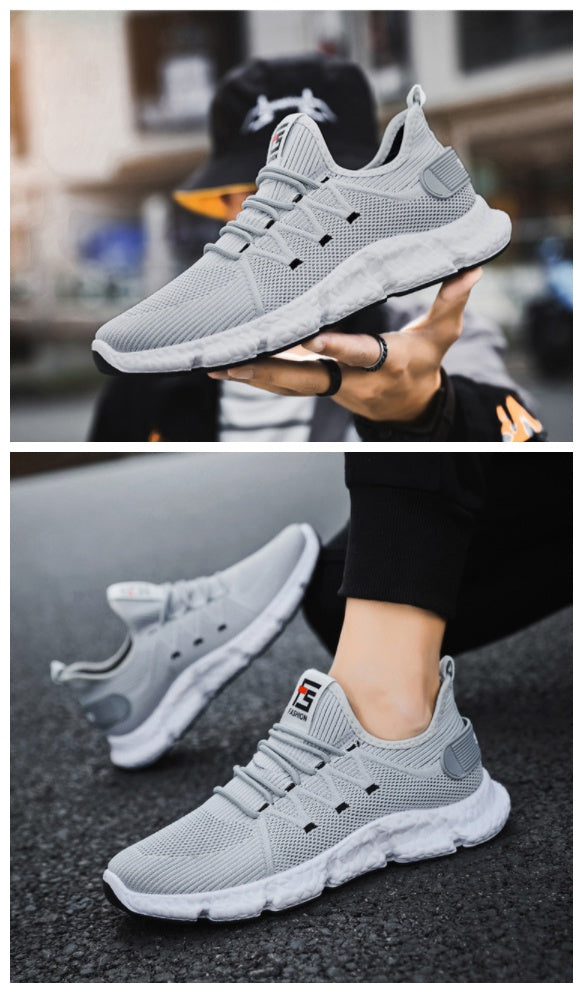 Gray Knit Athletic Sneakers Mens Shoes Casual Running Drawstring